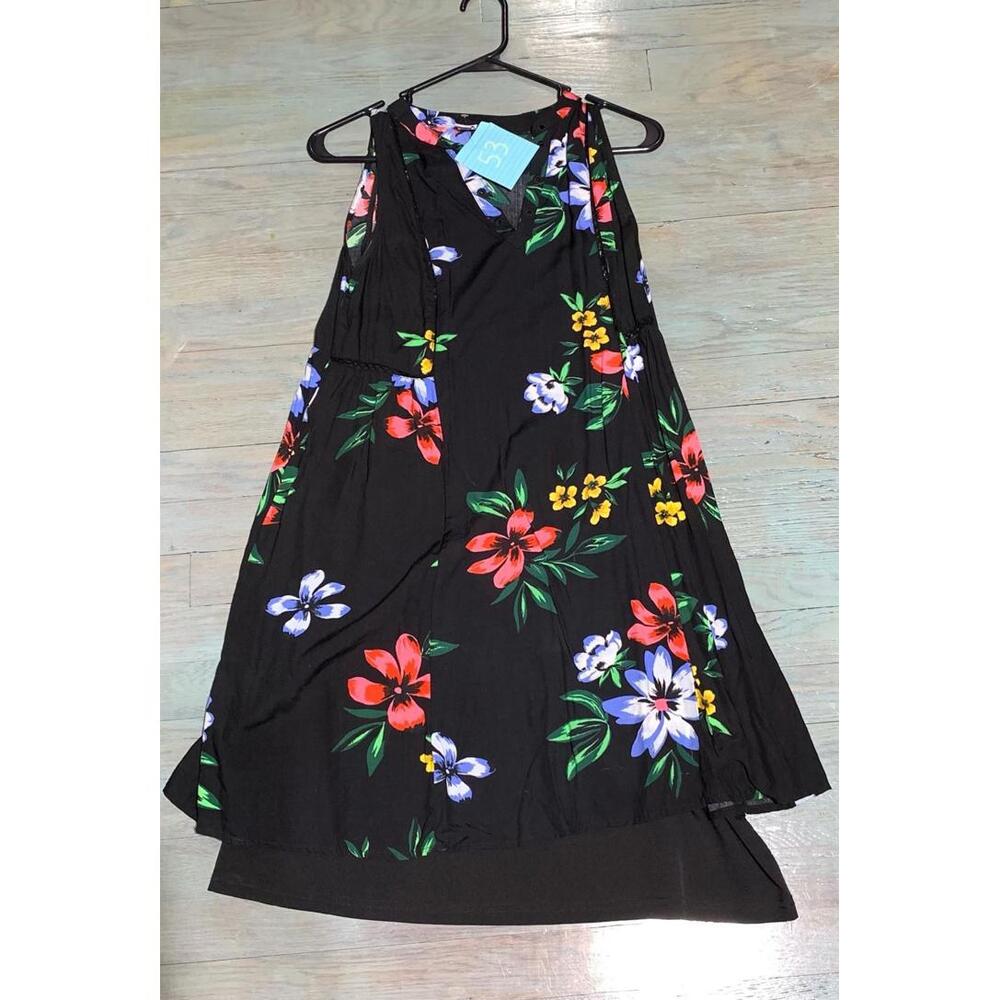 NEW Old Navy Black with Hawaiian Floral print Sleeveless Dress Size Small Rayon
